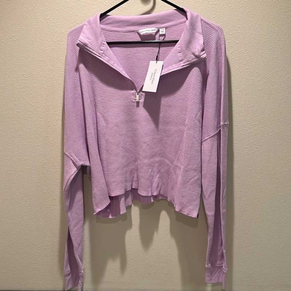 Calvin Klein Jeans Thermal Long Sleeve Zip Crop Top
